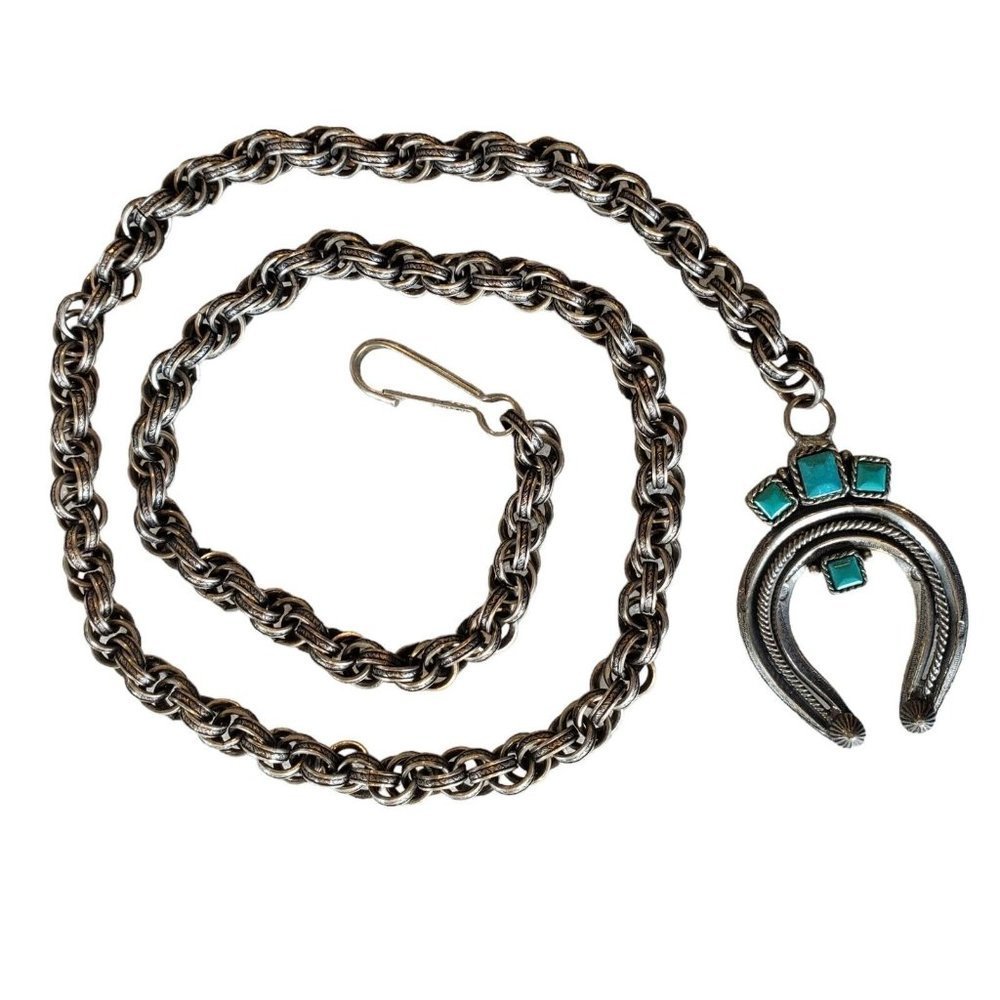 Vintage 50s?‎ Sanford Sancrest R American Indian Heavy Silver Link Chain Belt?